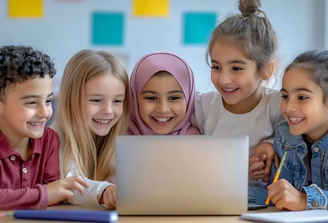 Kids learning with laptop